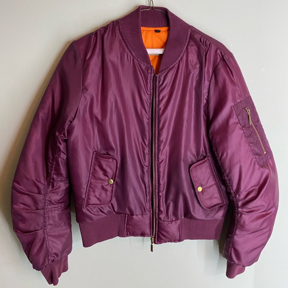 Burgundy bomber jacket with orange interior